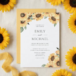Invitación de boda con girasoles en acuarela rústi
