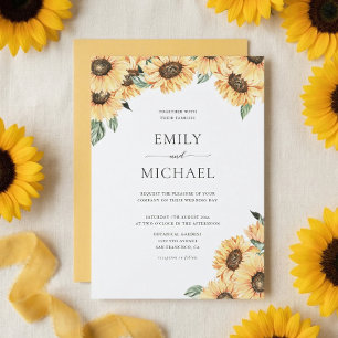 Invitación de boda con girasoles en acuarela rústi