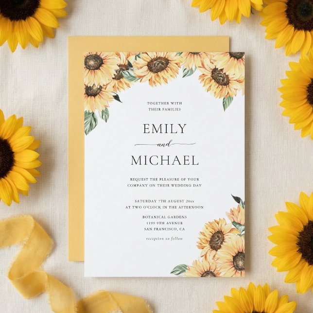 Invitación de boda con girasoles en acuarela rústi (Subido por el creador)