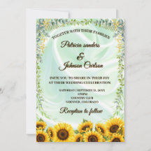 Invitación de boda con girasoles y follaje