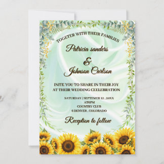 Invitación de boda con girasoles y follaje