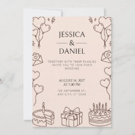 Invitación de boda con globo de pastel de arte de
