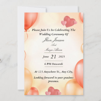Invitación de Boda con Globo Naranja Pastel y Cora