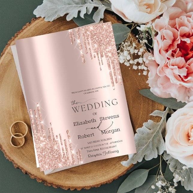 Invitación de boda con gotas de brillo en oro rosa (Subido por el creador)