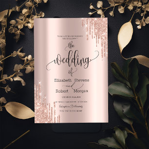 Invitación de boda con gotas de oro rosa chic