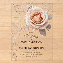 Invitación de boda con gotas de rocío de rosa rosa