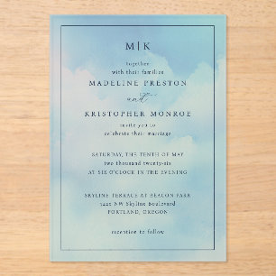 Invitación de boda con gradiente azul sereno