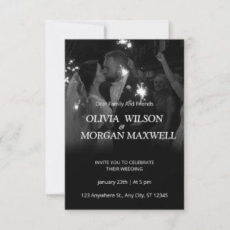 Invitación de boda con gradiente en blanco y negro