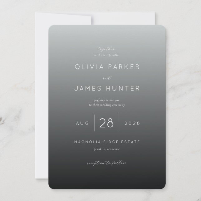 Invitación de boda con gradiente gris elegante (Anverso)