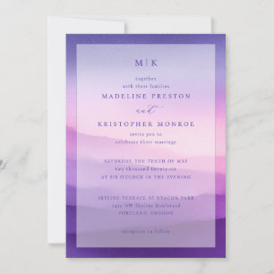 Invitación de boda con gradiente púrpura elegante