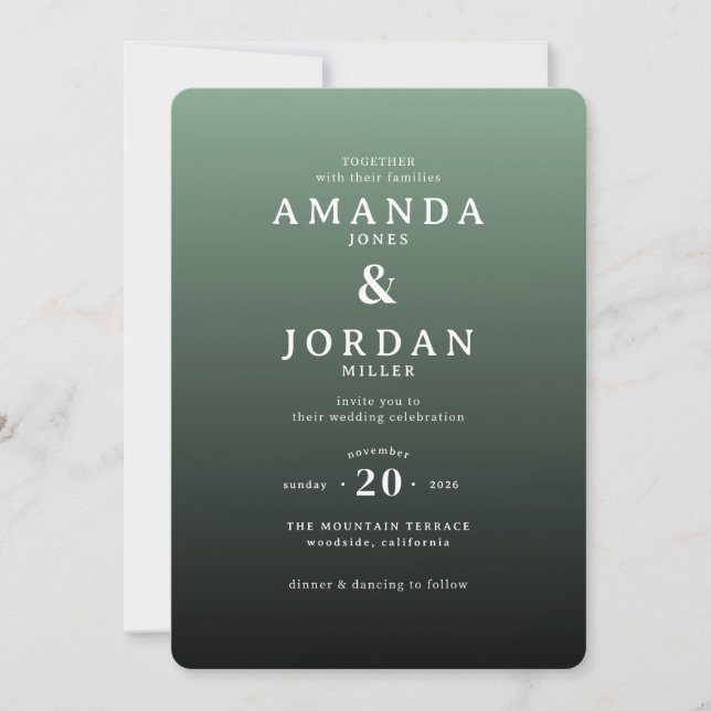 Invitación de boda con gradiente verde elegante (Anverso)