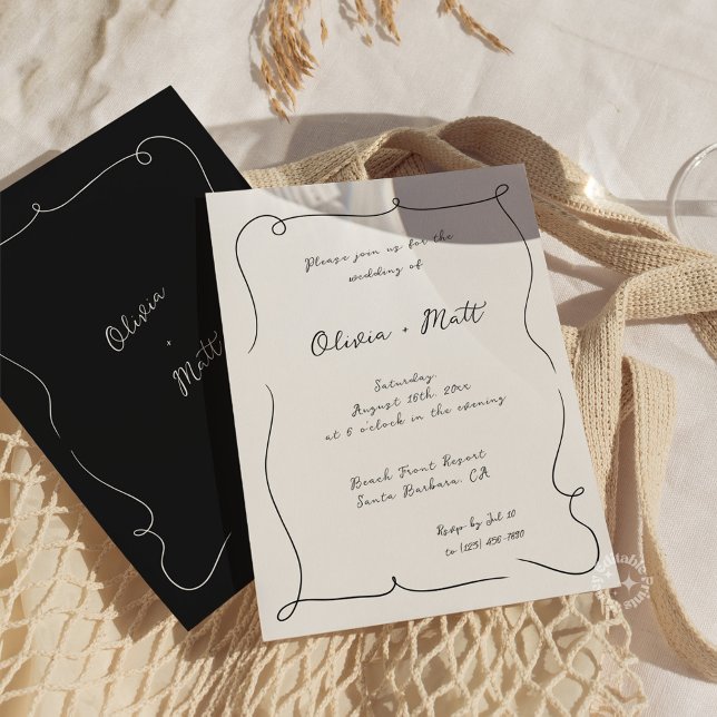 Invitación de boda con guión caprichoso francés bl (French Whimsical Script Wedding Invite White)