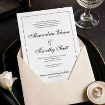 Invitación de boda con guión clásico en blanco y n