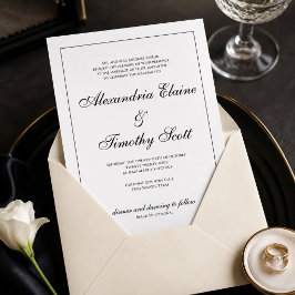 Invitación de boda con guión clásico en blanco y n