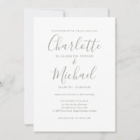 Invitación de boda con guión de firma en verde sal