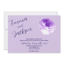 Invitación de boda con guión de flor púrpura