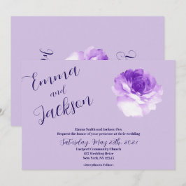 Invitación de boda con guión de flor púrpura