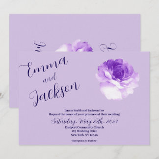 Invitación de boda con guión de flor púrpura