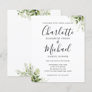 Invitación de boda con guión de hojas de verde pre