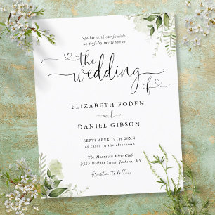 Invitación de boda con guión de hojas de verde pre