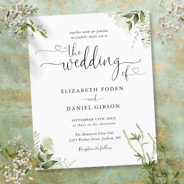 Invitación de boda con guión de hojas de verde pre (Budget Greenery Leaves Script Wedding Invitation)