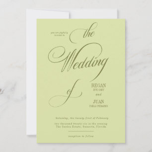 Invitación de boda con guión de orquídea verde pis