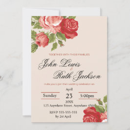 Invitación de boda con guión de rosas rojas | Roma