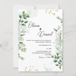 Invitación de boda con guión de vegetación fresca