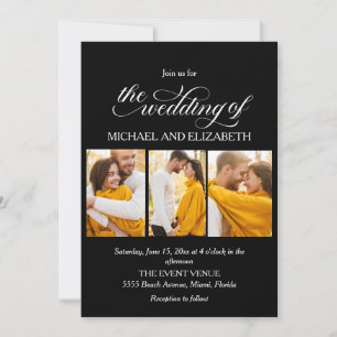 Invitación de boda con guión elegante 3 foto negro