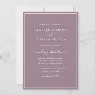 Invitación de boda con guión púrpura