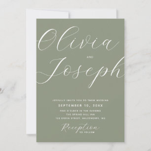 Invitación de boda con guión verde dusty sage con 