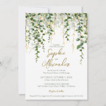 Invitación de boda con guirnalda de vegetación rom