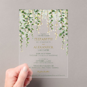 Invitación de boda con guirnalda de vegetación rom