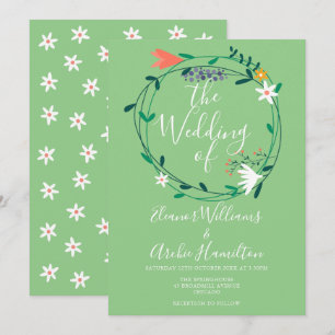 Invitación de boda con guirnalda floral botánica