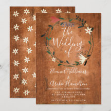 Invitación de boda con guirnalda floral rústica de