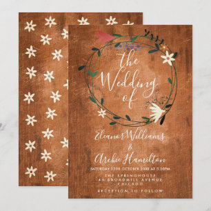 Invitación de boda con guirnalda floral rústica de