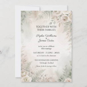 Invitación de boda con helecho salvia marfil