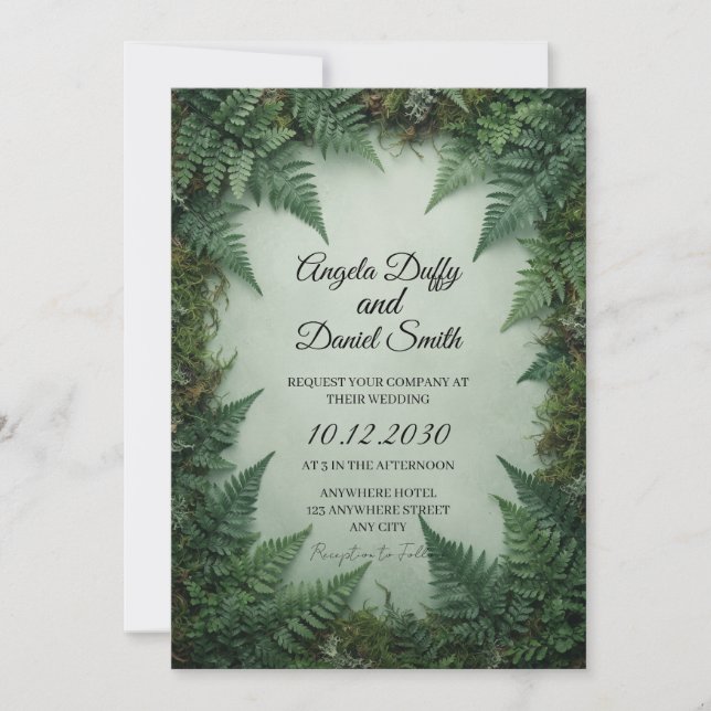 Invitación de Boda con Helechos Tropicales Verdes (Anverso)