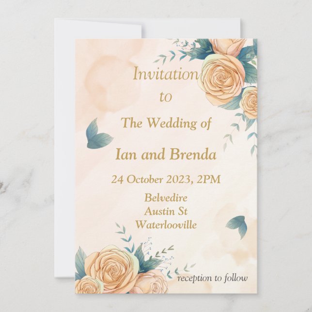 Invitación de boda con hermosas flores amarillas (Anverso)