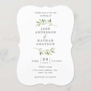 Invitación de boda con hoja de acuarela elegante