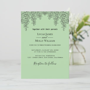 Invitación de boda con hoja de helecho verde salvi
