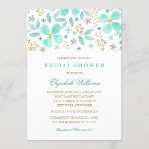 Invitación de boda con hoja de menta dorada floral