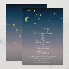 Invitación de boda con hoja de oro de constelación