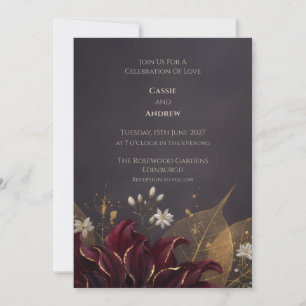 Invitación de boda con hoja de oro floral de Borgo