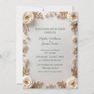 Invitación de boda con hoja de oro rosa marfil