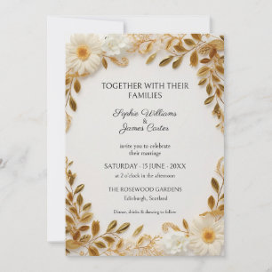 Invitación de boda con hoja de oro y margarita bla
