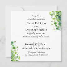 Invitación de boda con hoja verde elegante