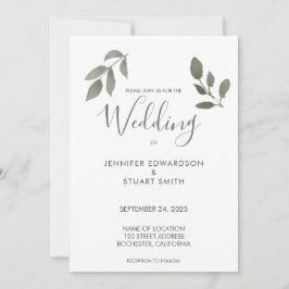 Invitación de boda con hojas de acuarela botánica