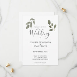Invitación de boda con hojas de acuarela botánica