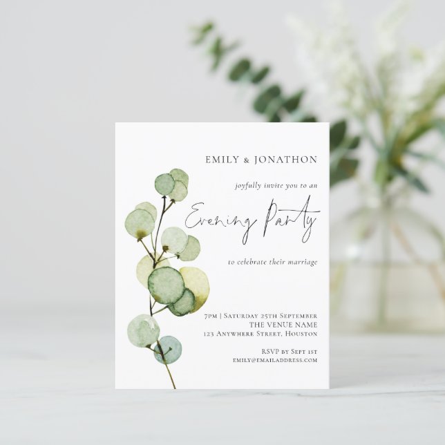 Invitación de boda con hojas de acuarela económica (Anverso de pie)